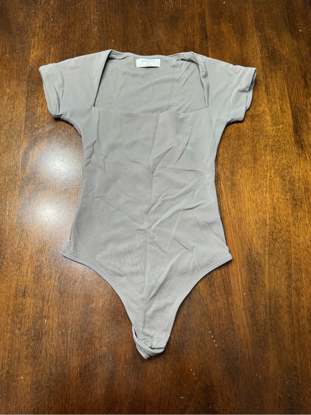 Babaton Grey Square Neck Short Sleeve Bodysuit